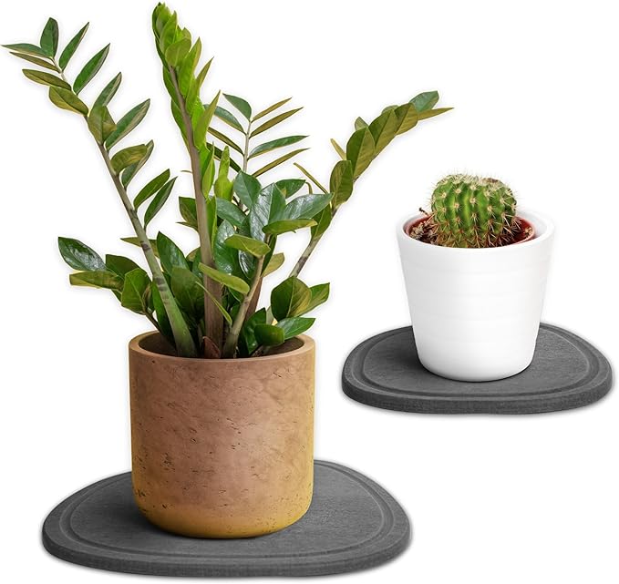 NATUREVA 2 Piece Slate Grey Absorbent Diatomaceous Stone Plant Saucer NEW