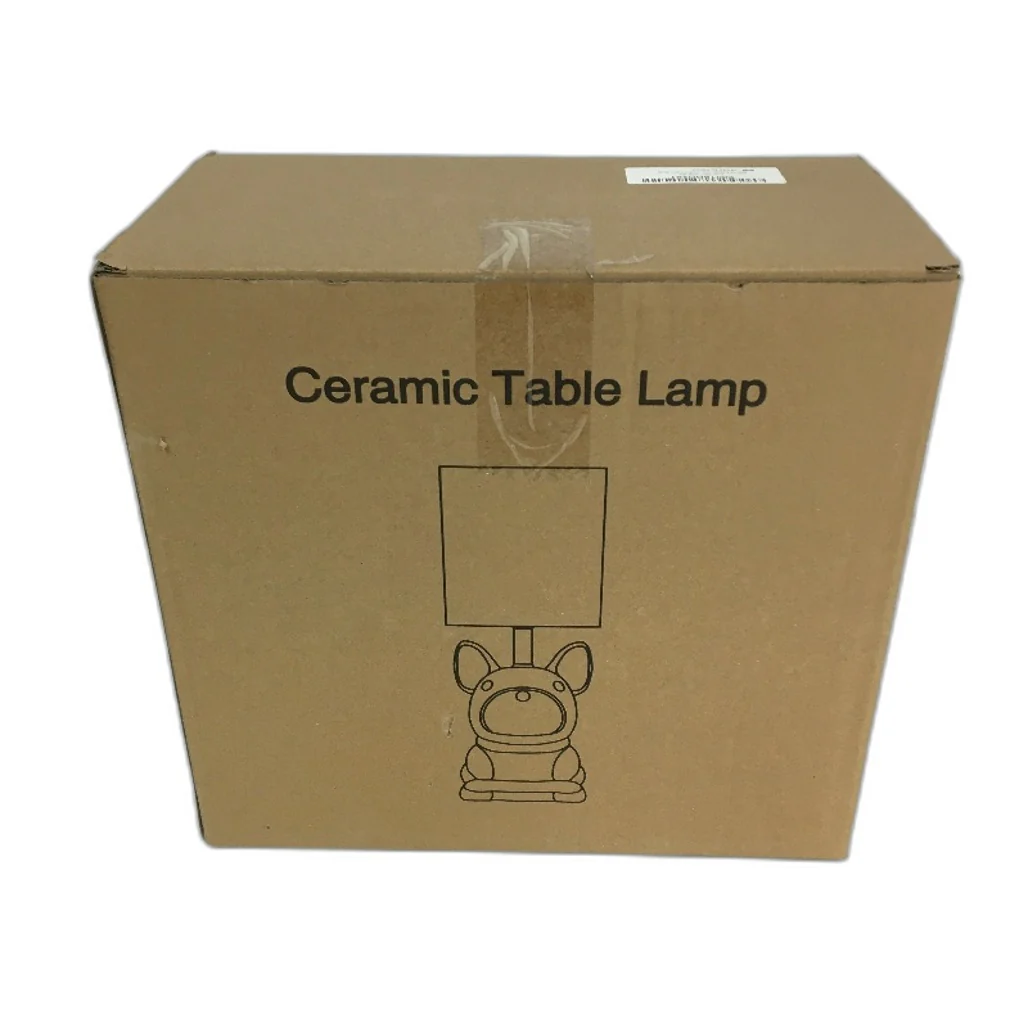 EOEYYOYB Set of 2 Glazed Ceramic Bulldog Linen Shade Table Lamp in Pink NEW - Image 4