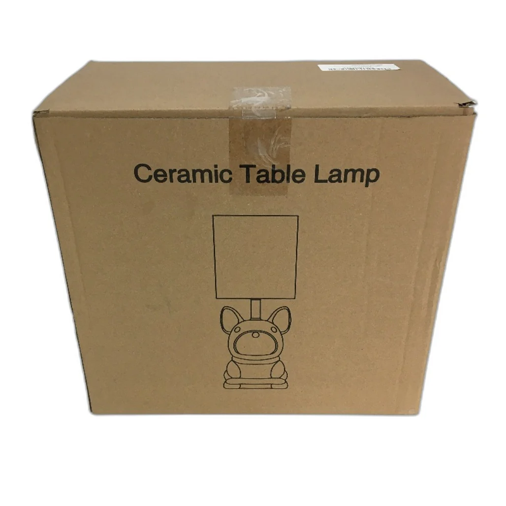 EOEYYOYB Set of 2 Glazed Ceramic Bulldog Linen Shade Table Lamp in Chrome NEW - Image 5