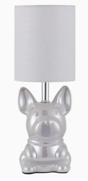 EOEYYOYB Single Glazed Ceramic Bulldog Linen Shade Table Lamp in Pearl NEW