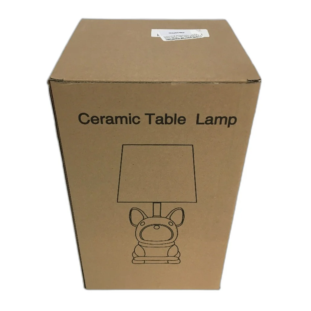 EOEYYOYB Single Glazed Ceramic Bulldog Linen Shade Table Lamp in Pearl NEW - Image 2