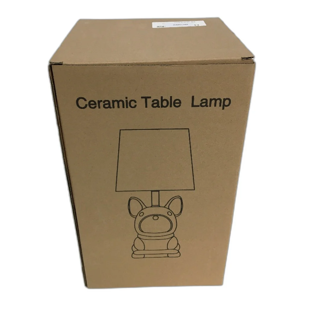EOEYYOYB Single Glazed Ceramic Bulldog Linen Shade Table Lamp in Gold NEW - Image 3