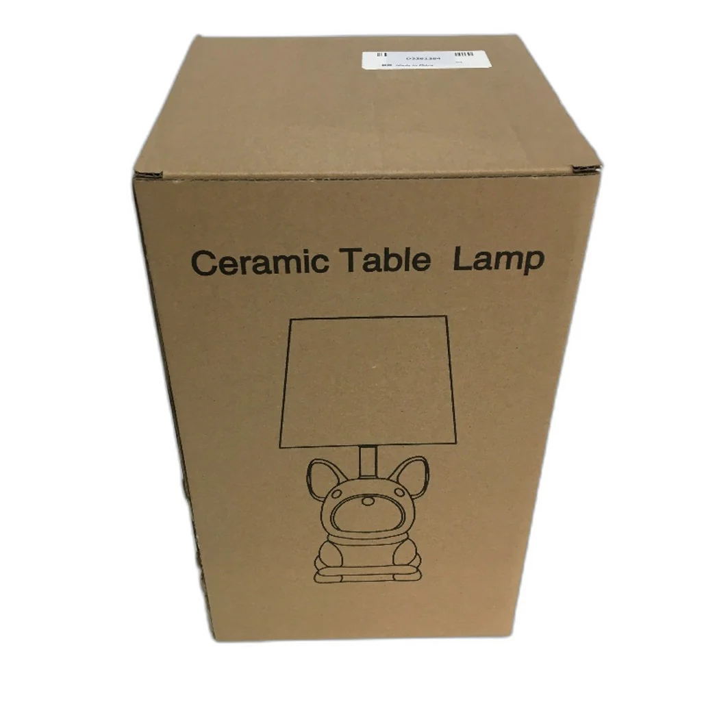 EOEYYOYB Single Glazed Ceramic Bulldog Linen Shade Table Lamp in Pink NEW - Image 3