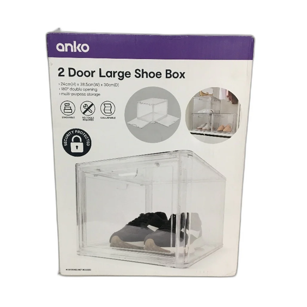 1 Piece Two Door Clear Acrylic Shoe Box Stackable Storage Organiser NEW - Image 3