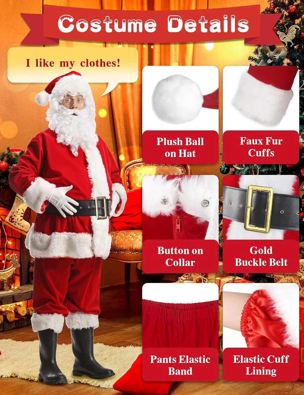 Boveco Deluxe Santa Claus Costume Men Large 11 Pc Velvet Outfit Online Australia - Image 3