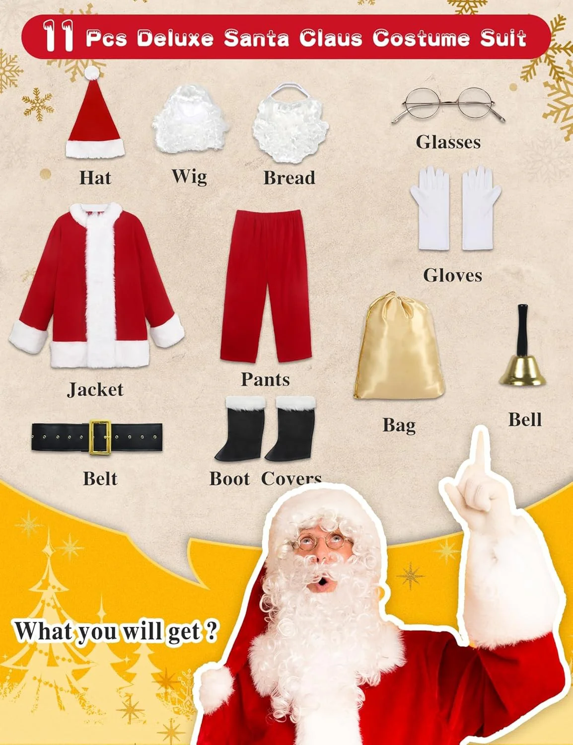 Boveco Deluxe Santa Claus Costume Men Large 11 Pc Velvet Outfit Online Australia - Image 4