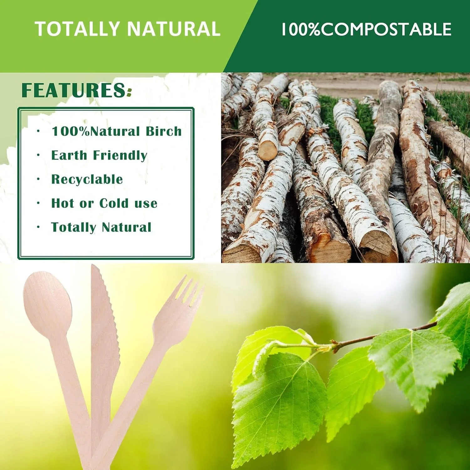 Eidsefe Eco-Friendly Disposable Wooden Forks 6.3" Pack of 100 - Image 3