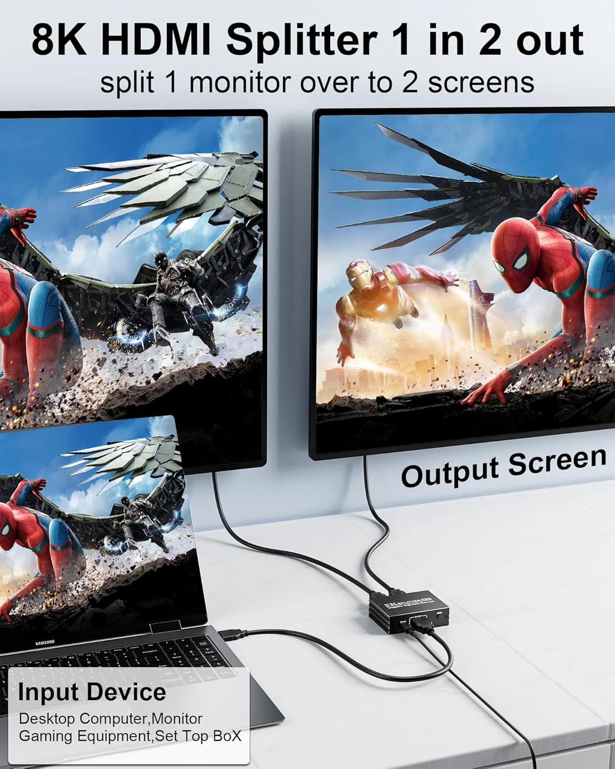 Pubiohs 8K HDMI 2.1 Splitter 1x2 for Dual Monitors with HDR10+ - Image 2