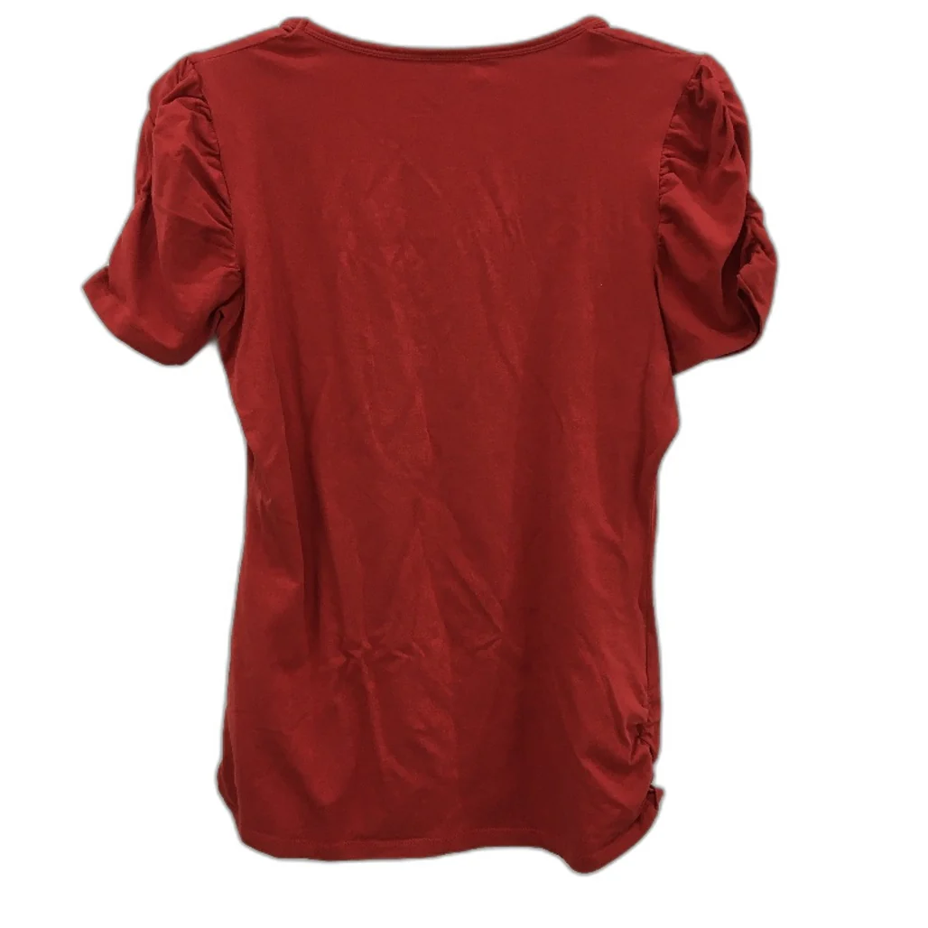 Witchery Red Ruched Sleeve & Side Cotton Blend T-Shirt Ladies Size Large - Image 2