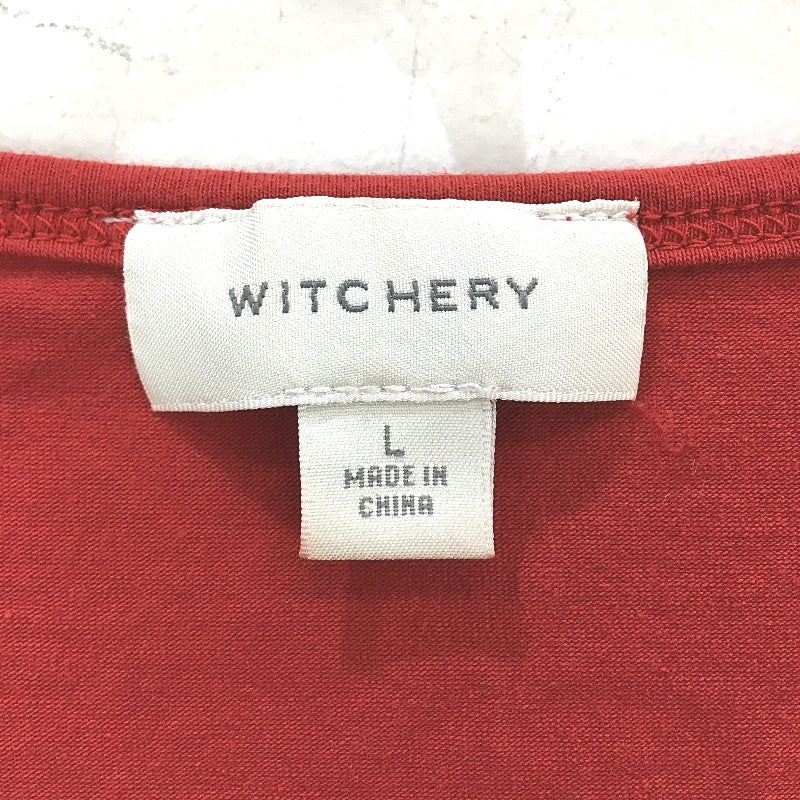 Witchery Red Ruched Sleeve & Side Cotton Blend T-Shirt Ladies Size Large - Image 3