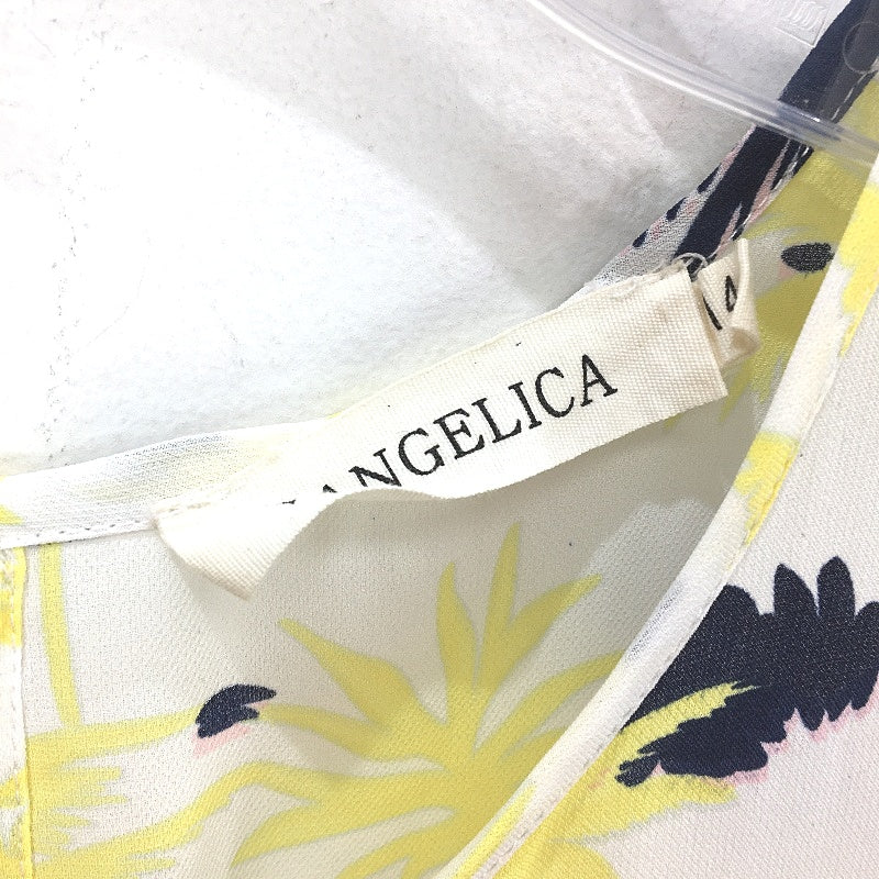 Vangelica White With Navy & Yellow Palm Tree Sheer Sleeveless Top Ladies Size 14 - Image 3