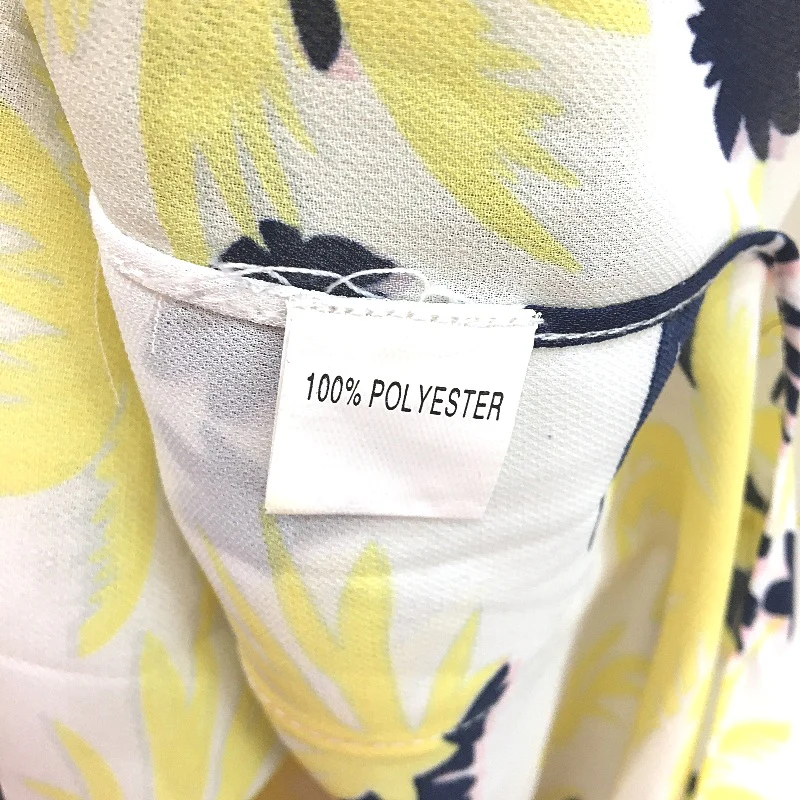 Vangelica White With Navy & Yellow Palm Tree Sheer Sleeveless Top Ladies Size 14 - Image 4
