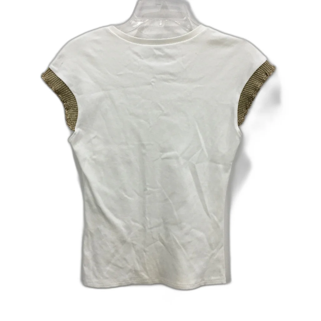 Zara Cream Ribbed Gold Knit Shoulders Sleeveless Slim Fit Top Ladies Size M - Image 2