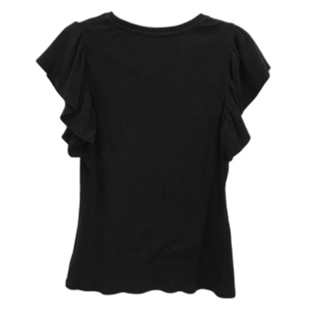 Decjuba Black Stretch Ribbed Ruffled Edged Shoulders Top Ladies Size Large - Image 2