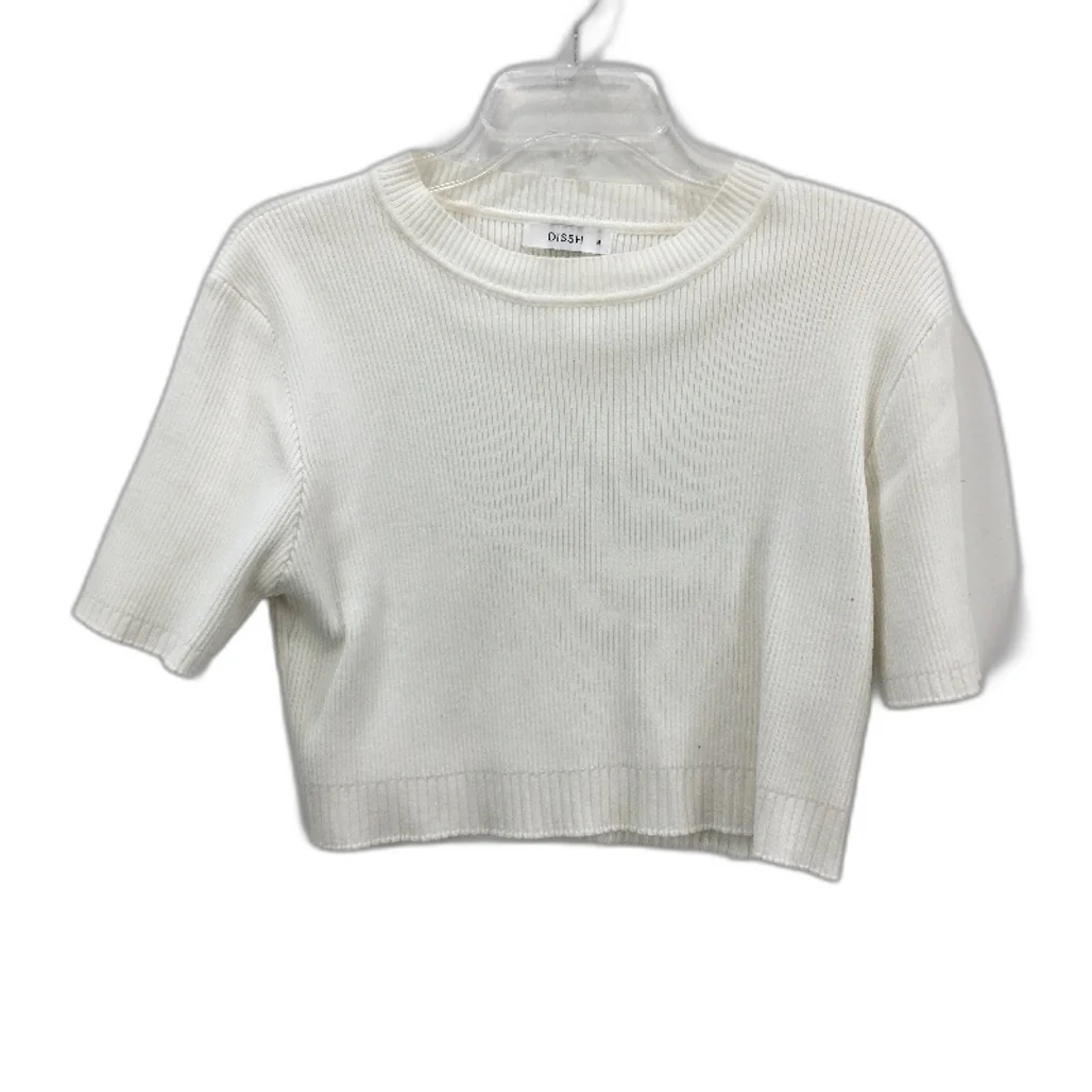 Dissh White Ribbed Knit Short Sleeve Stretch Cropped Top Ladies Size Medium
