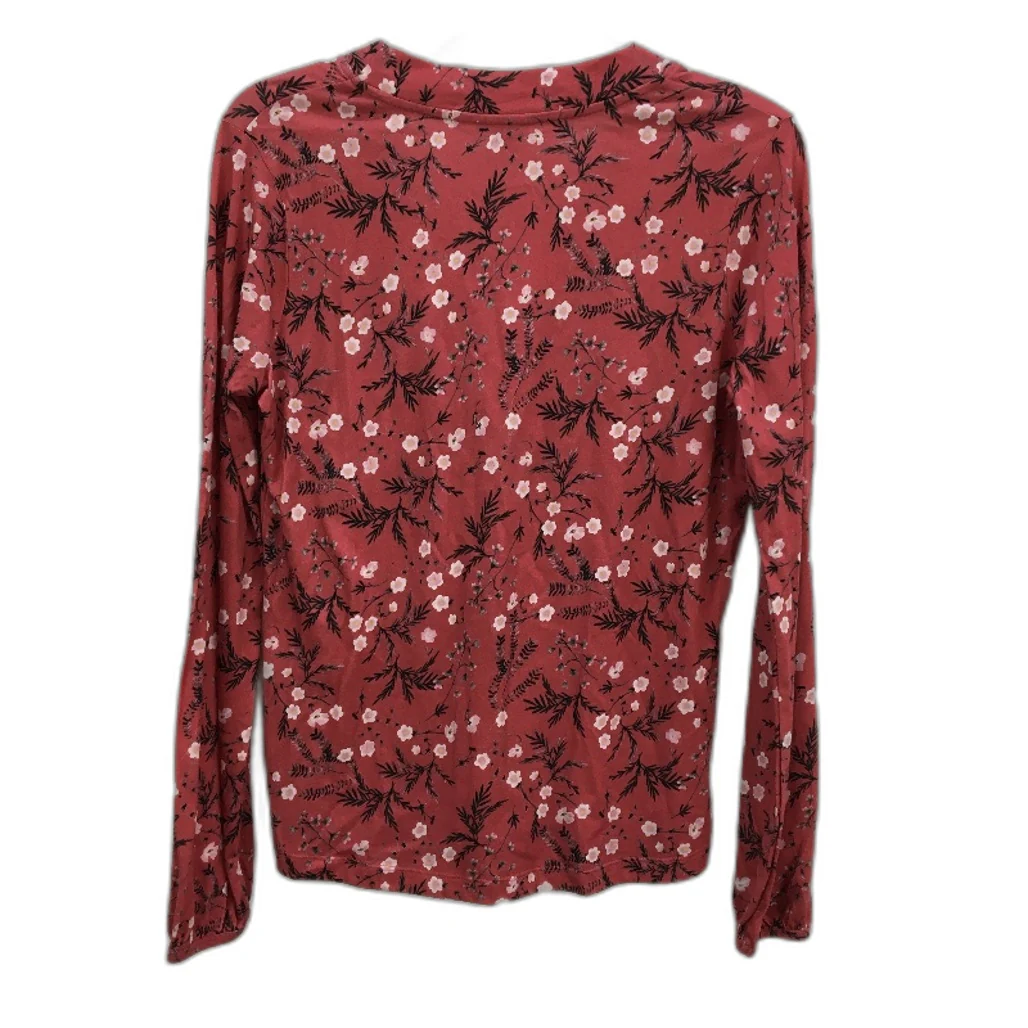 Laura Ashley Pink Floral Cotton Modal Long Sleeve Tie Neck Top Ladies Size XS - Image 2