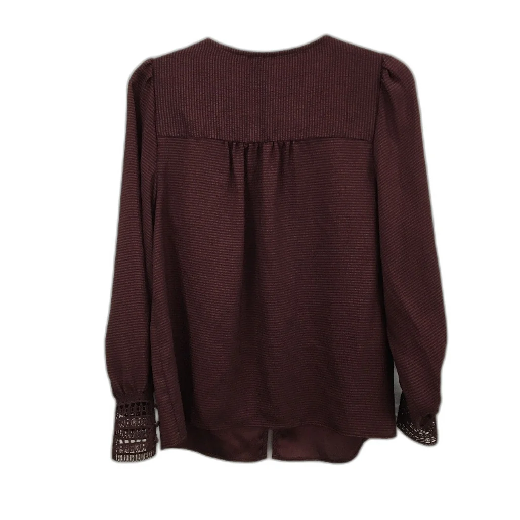 Tokito Burgundy Wine Long Sleeve Lace Cuff Shirt Blouse Ladies Size 10 NEW - Image 2