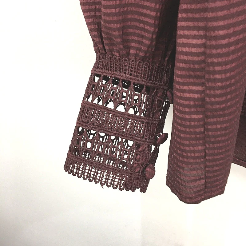 Tokito Burgundy Wine Long Sleeve Lace Cuff Shirt Blouse Ladies Size 10 NEW - Image 3