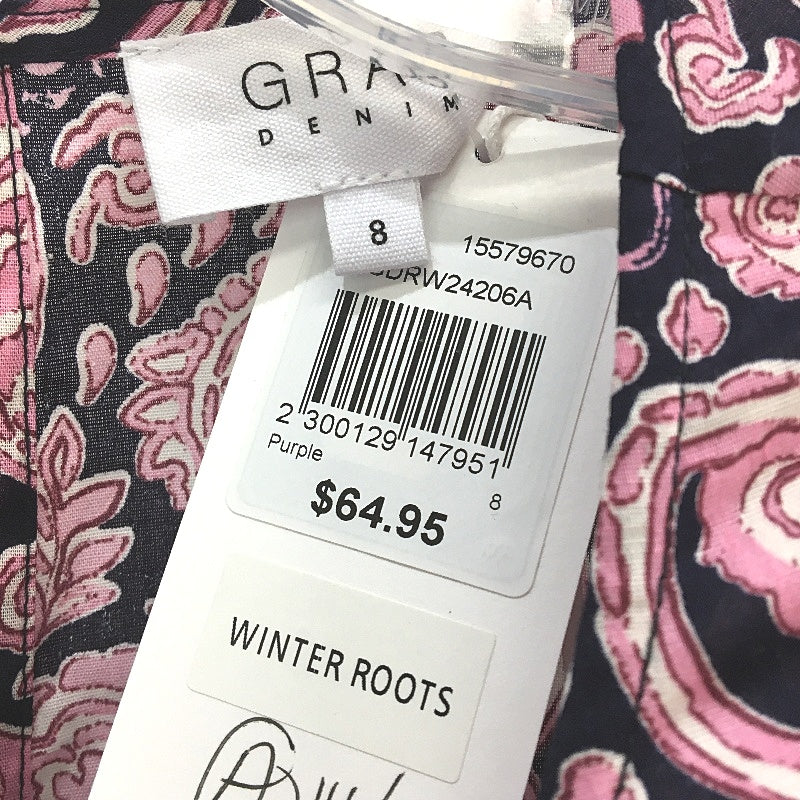 GRAB Denim Pink Floral Long Sleeve Organic Cotton Smock Shirt Ladies Size 8 NEW - Image 4