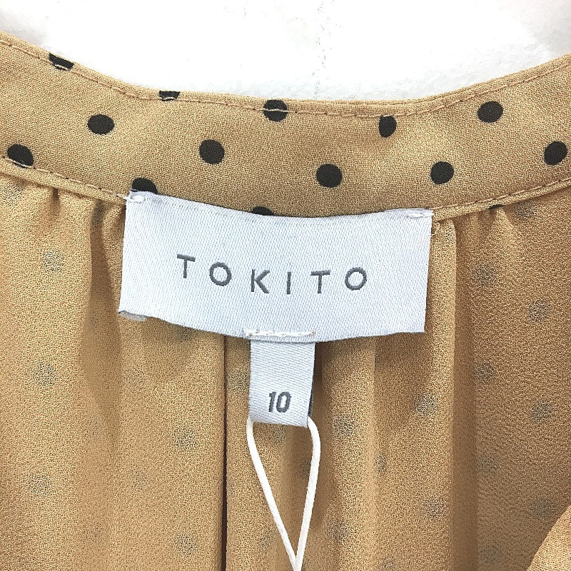 Tokito Camel Poker Dot Button Up Elastic Cuff Blouse Ladies Size 10 NEW - Image 3