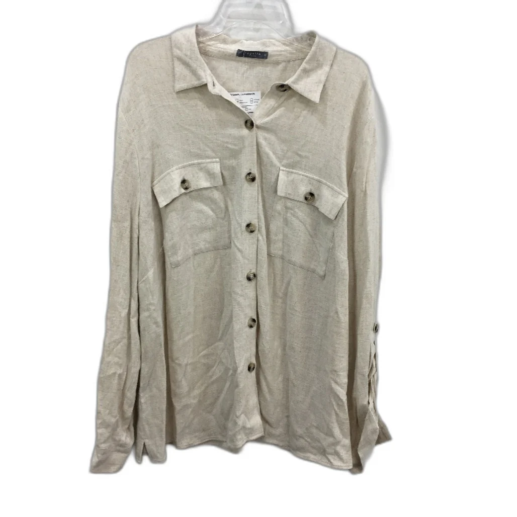 Regatta Curve Stone Cream Linen Blend Long Sleeve Button Up Shirt Size 20 NEW