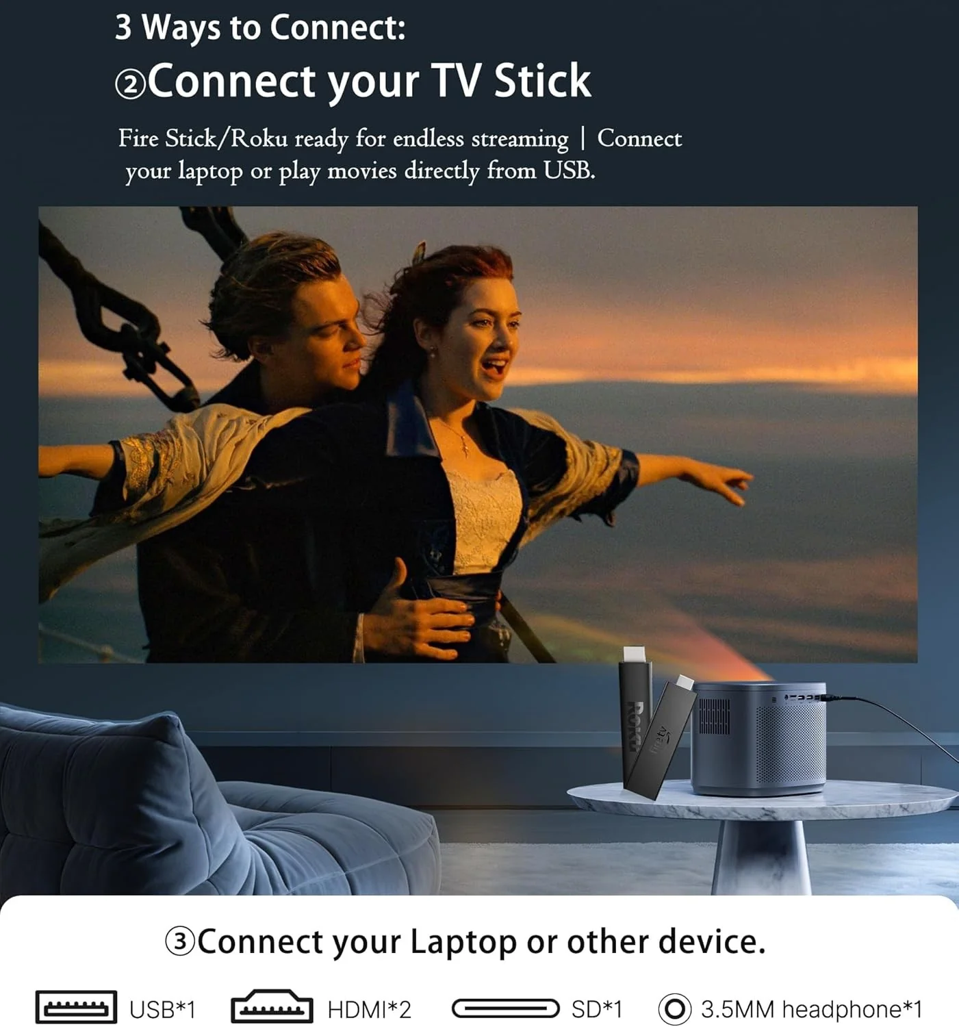 BIGASUO M416 Mini Projector 1080P HD Portable 200” Display DEMO - Image 4