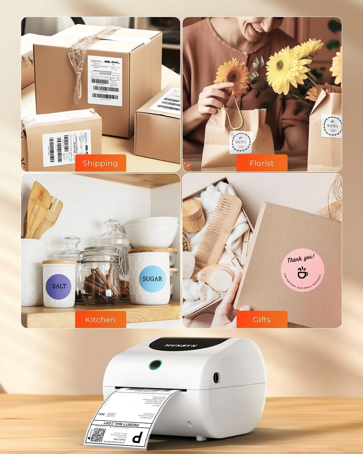 MUNBYN RW411B-WH Bluetooth Thermal Shipping Label Printer for Small Business - Image 5