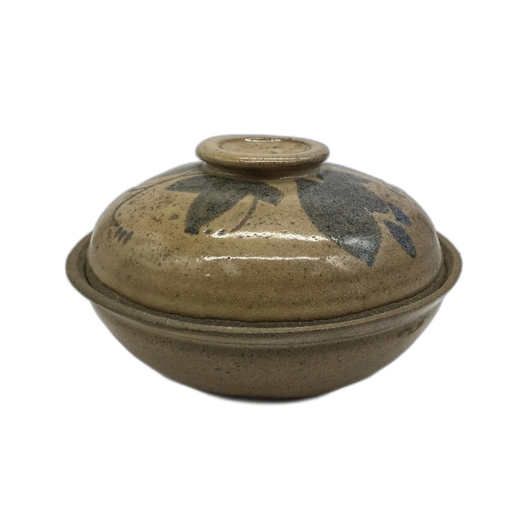HANDCRAFTED Earthware Pottery Brown Toned Trinket Dish With Lid Artisan Signed