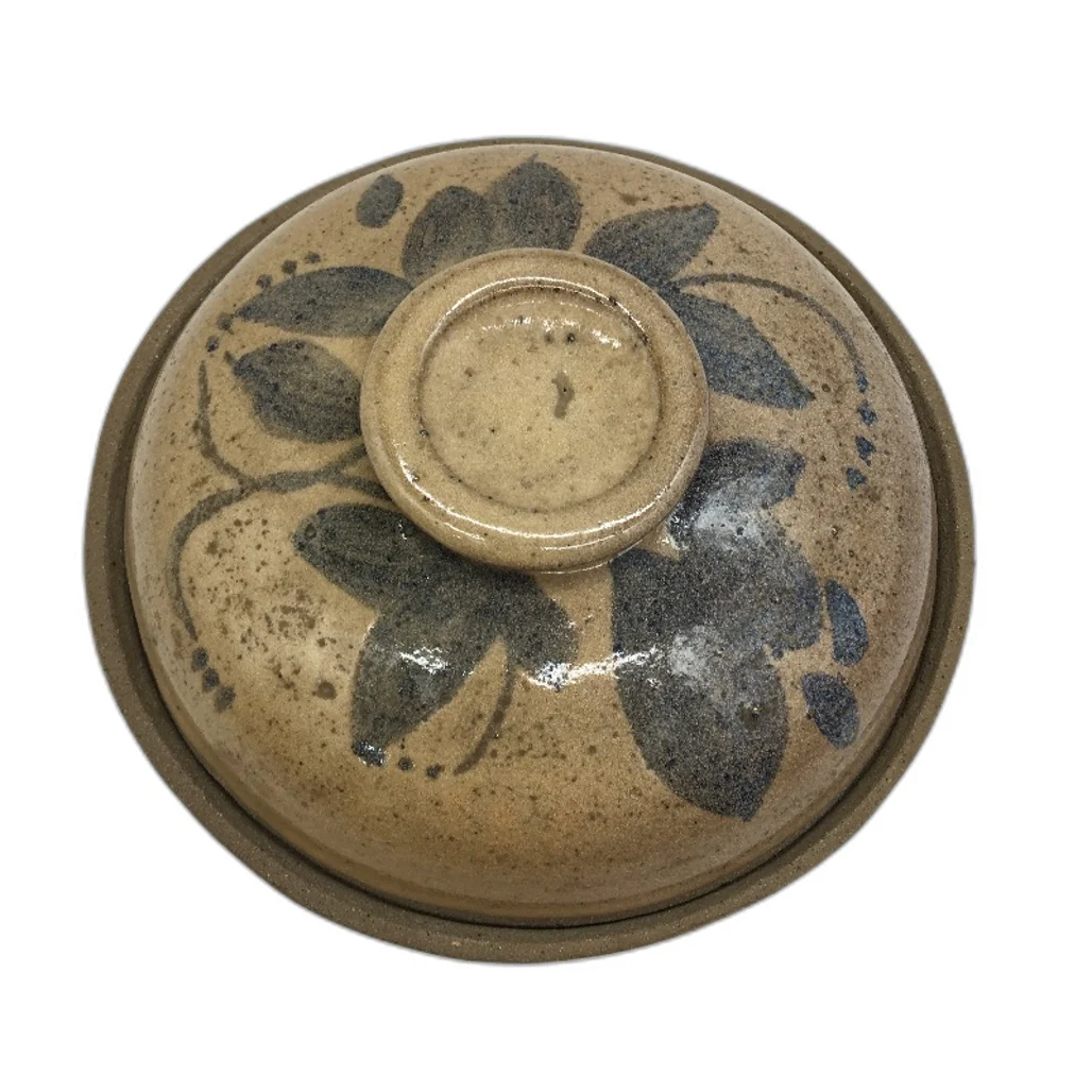 HANDCRAFTED Earthware Pottery Brown Toned Trinket Dish With Lid Artisan Signed - Image 2
