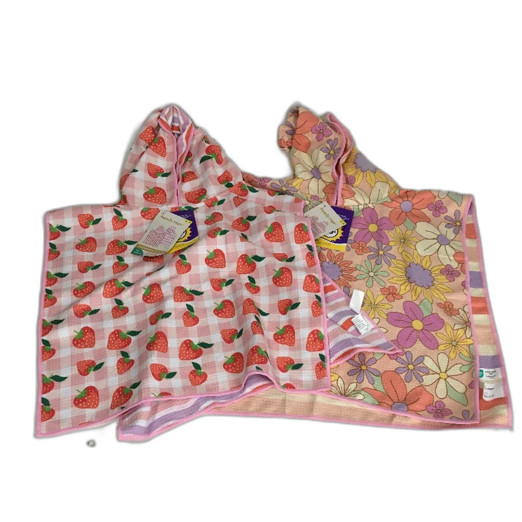Kids Pink Themed Cotton 2 Beach Towel & 2 Hooded Beach Poncho Pack NEW - Image 4