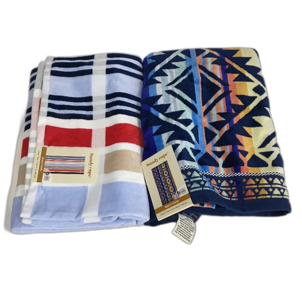 Multicoloured Soft Cotton Velour Printed Beach Towel 2Pce Pack 75 x 150cm NEW - Image 2