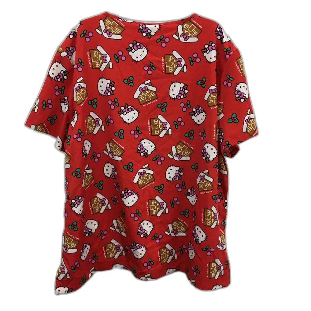 Hello Kitty Christmas Gingerbread Red Medical Scrub Top Ladies Size 4XL NEW - Image 2