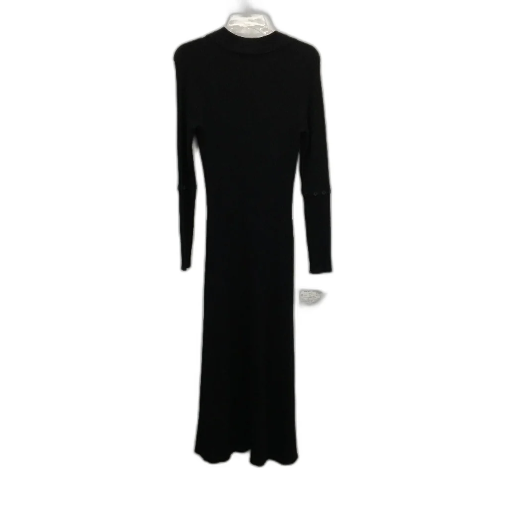 Basque Button Through Ribbed Knit Black Midi Dress Ladies Size Small NEW - Image 2