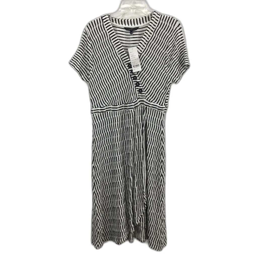 French Connection Button Detail Wrap White Navy Stripe Dress Ladies Size Medium