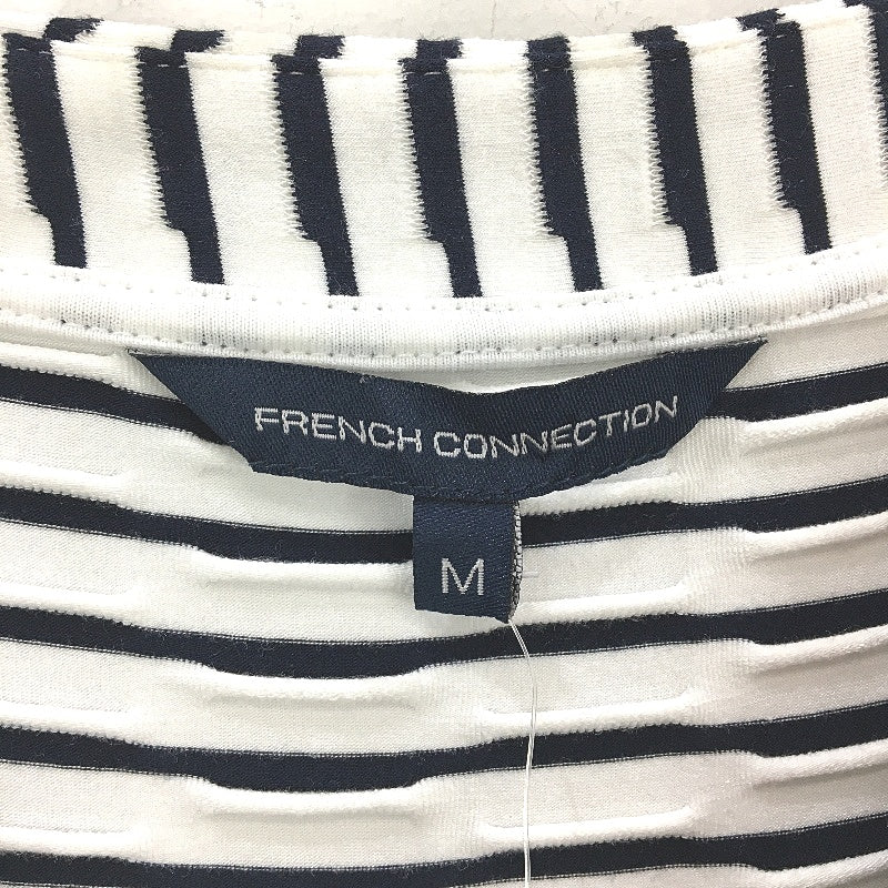 French Connection Button Detail Wrap White Navy Stripe Dress Ladies Size Medium - Image 3