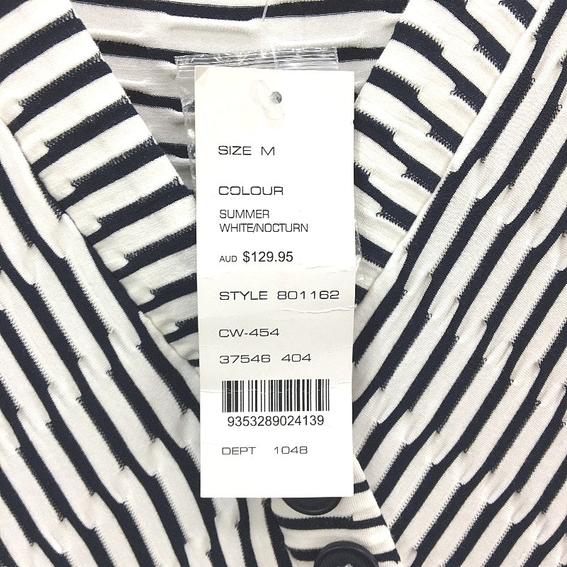French Connection Button Detail Wrap White Navy Stripe Dress Ladies Size Medium - Image 4