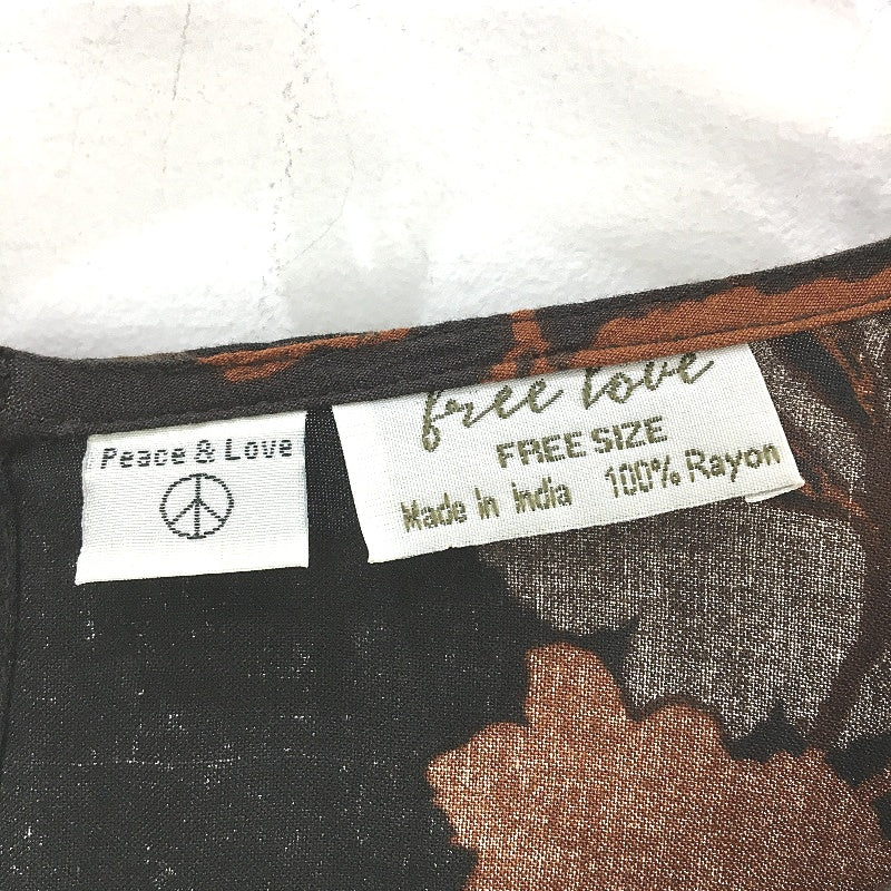 Free Love Oversized Loose Black Orange Floral Flowy Top Ladies One Size - Image 4
