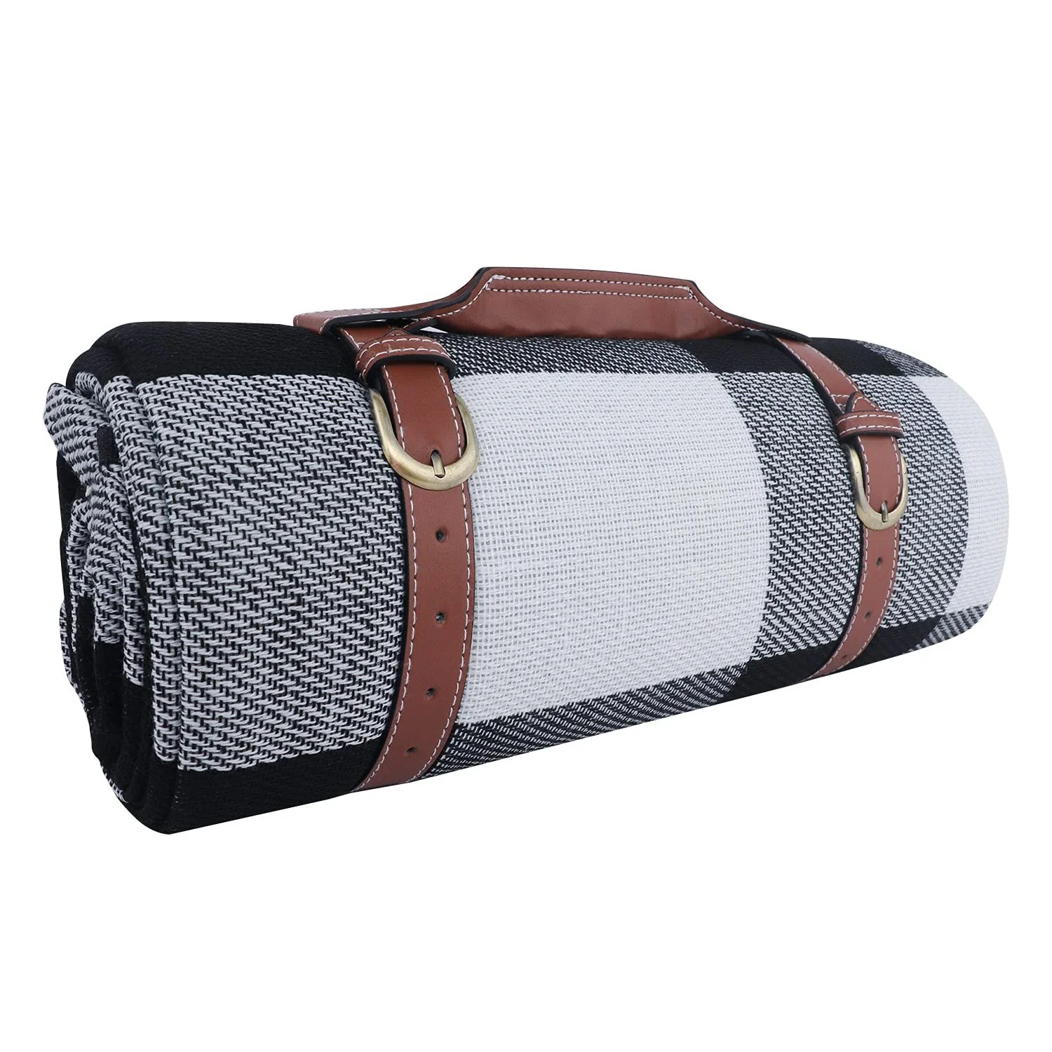 Goodsnetic 200cm Oversized Waterproof Black White Plaid Picnic Blanket NEW