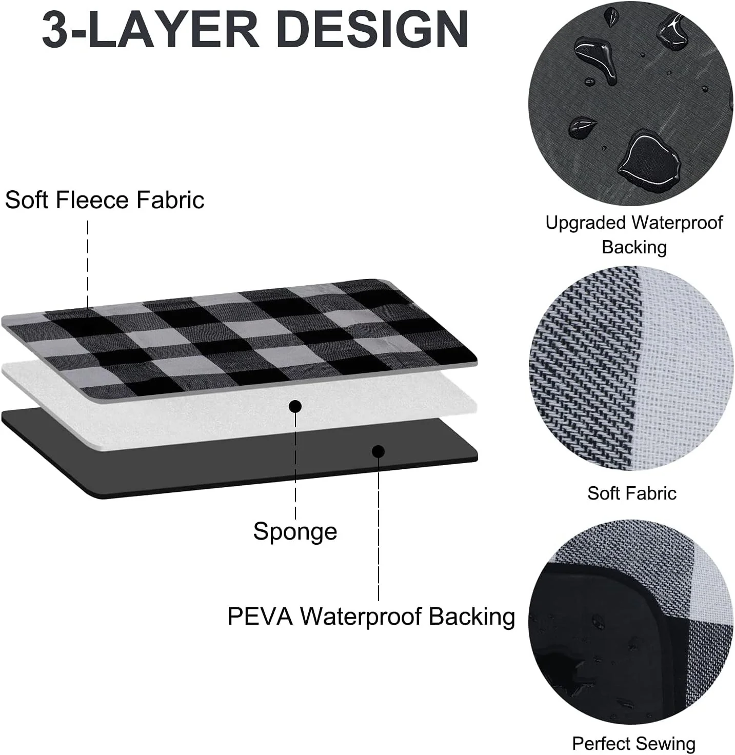Goodsnetic 200cm Oversized Waterproof Black White Plaid Picnic Blanket NEW - Image 4