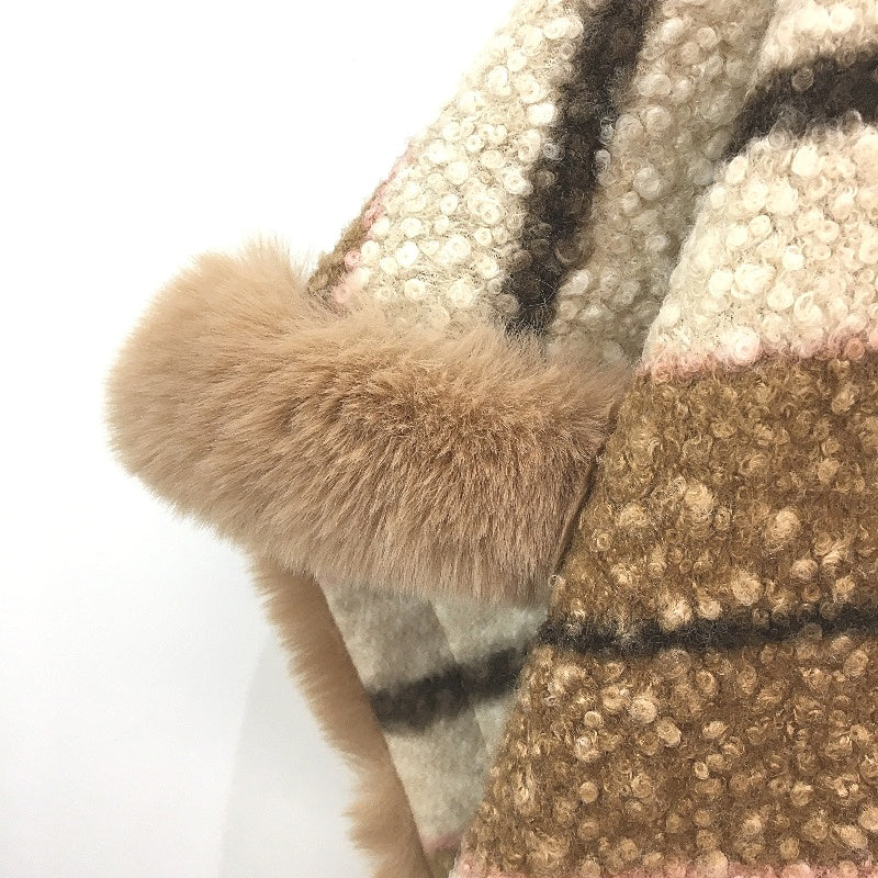 Neutral Tans Faux Fur Collar Wool Feel Evening Wear Poncho With Front Hook OSFM - Image 4