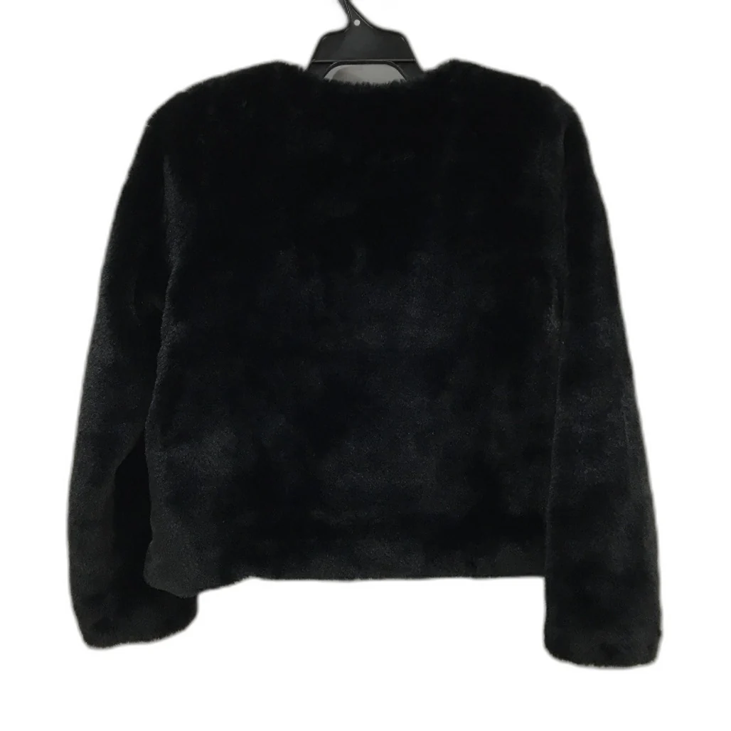 H&M Black Super Soft Black Faux Fur Outer Wear Hook Neck Jacket YOUTH Size 11-12 - Image 2