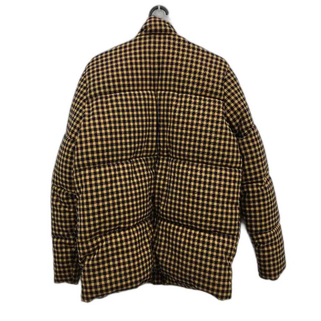 ASOS Navy & Mustard Check Thick Long Puffer Jacket Coat Ladies Size XS - Image 2