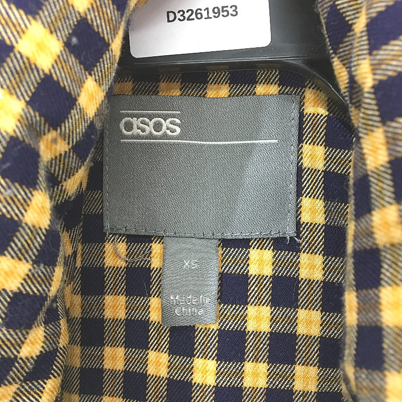 ASOS Navy & Mustard Check Thick Long Puffer Jacket Coat Ladies Size XS - Image 3