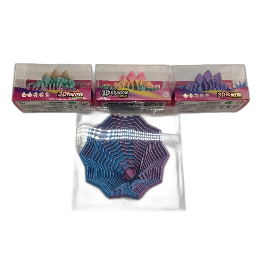 3D Printed Dino Dragon & Fidgets Chromatic Multicoloured Artwork 9 Pce Pack NEW - Image 3
