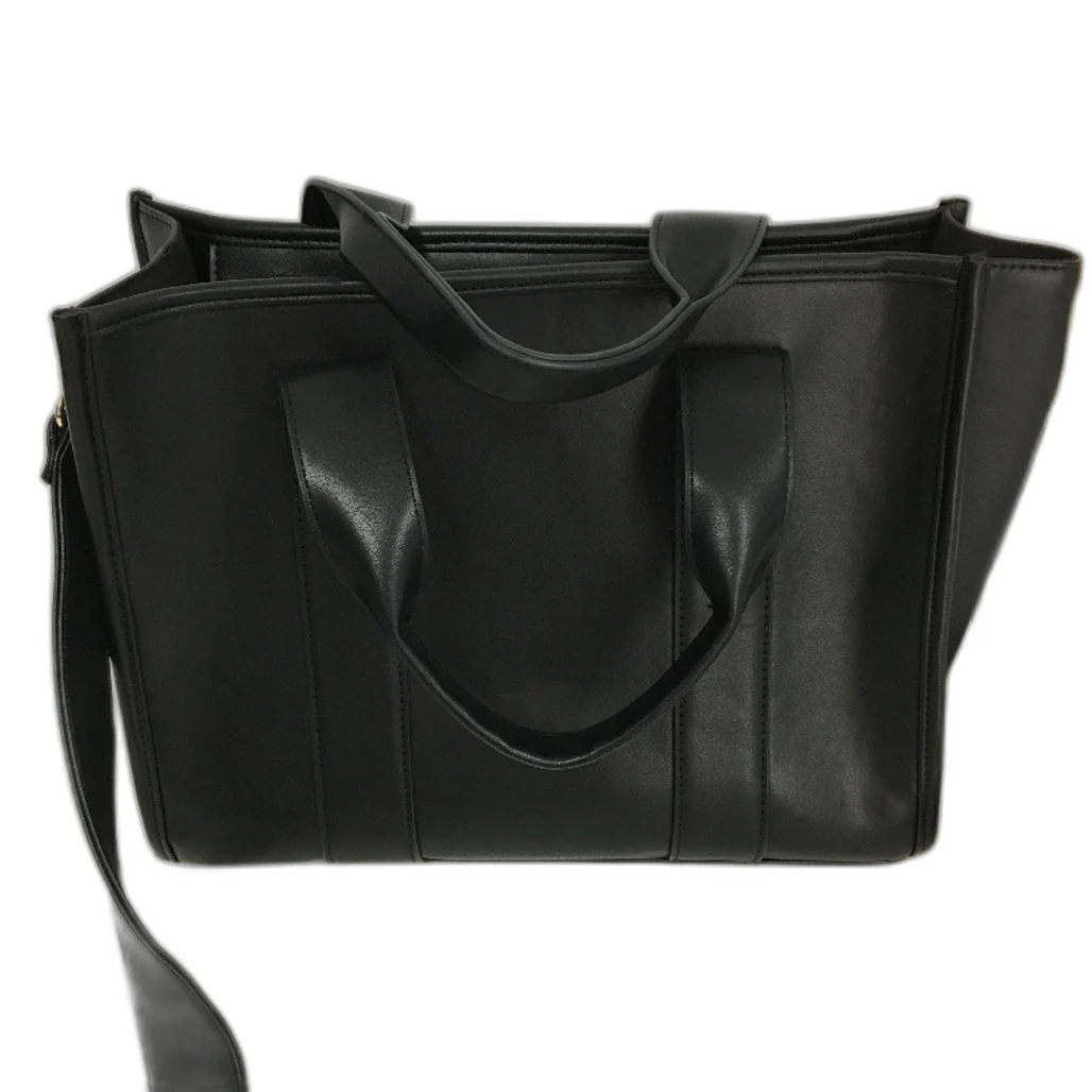 Black Leather Look Work Tote Style Hand Bag With Handles & Shoulder Strap NEW - Image 2