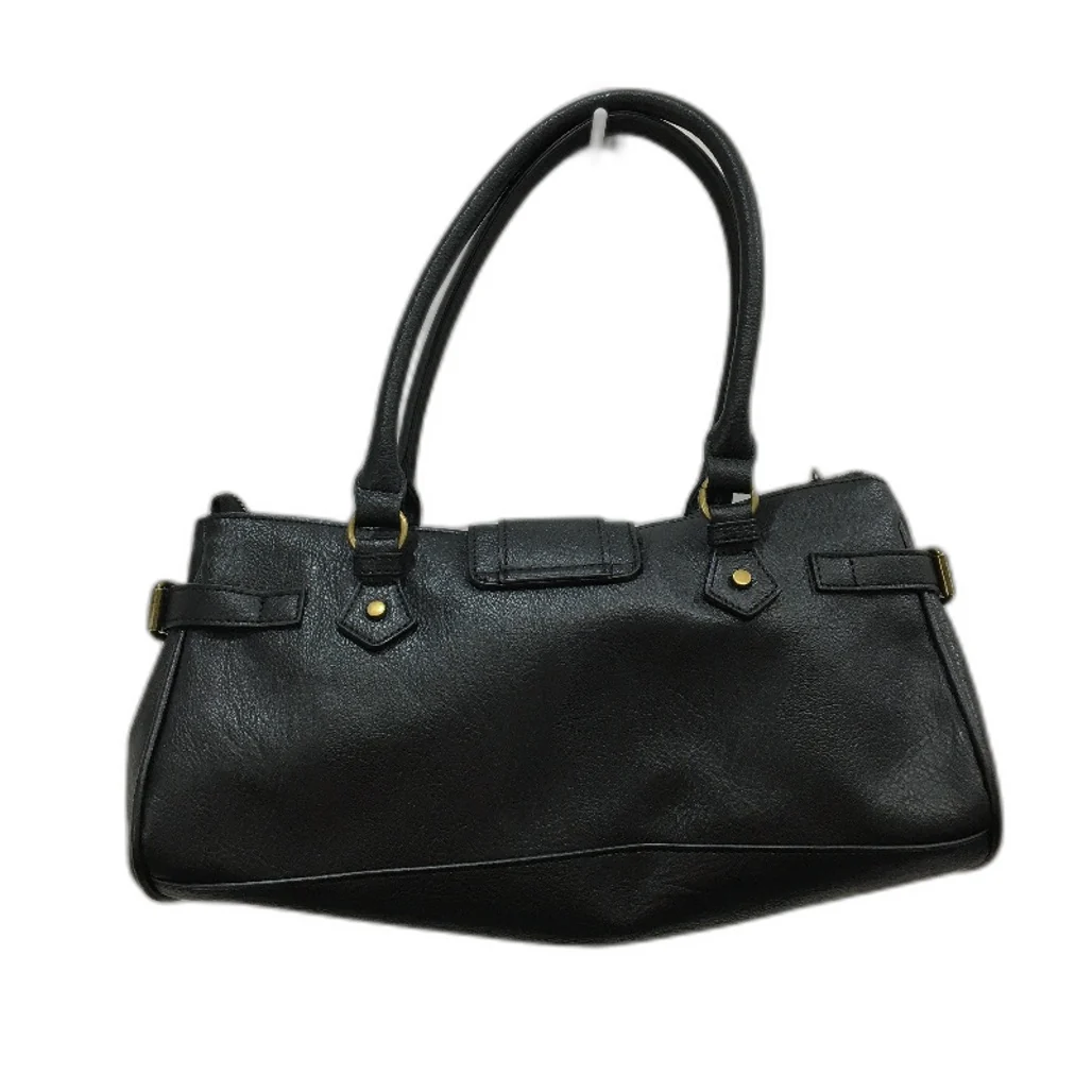Black Leather Look Brass Accented Zip Up Everyday Hand Bag With Handles NEW - Image 2