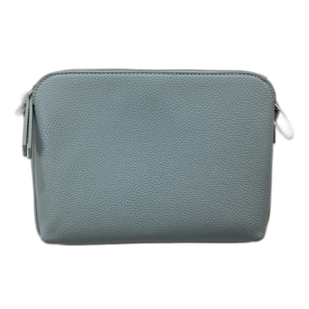 Light Blue Leather Look Double Pocket Crosbody Bag With Cloth Shoulder Strap NEW - Image 2