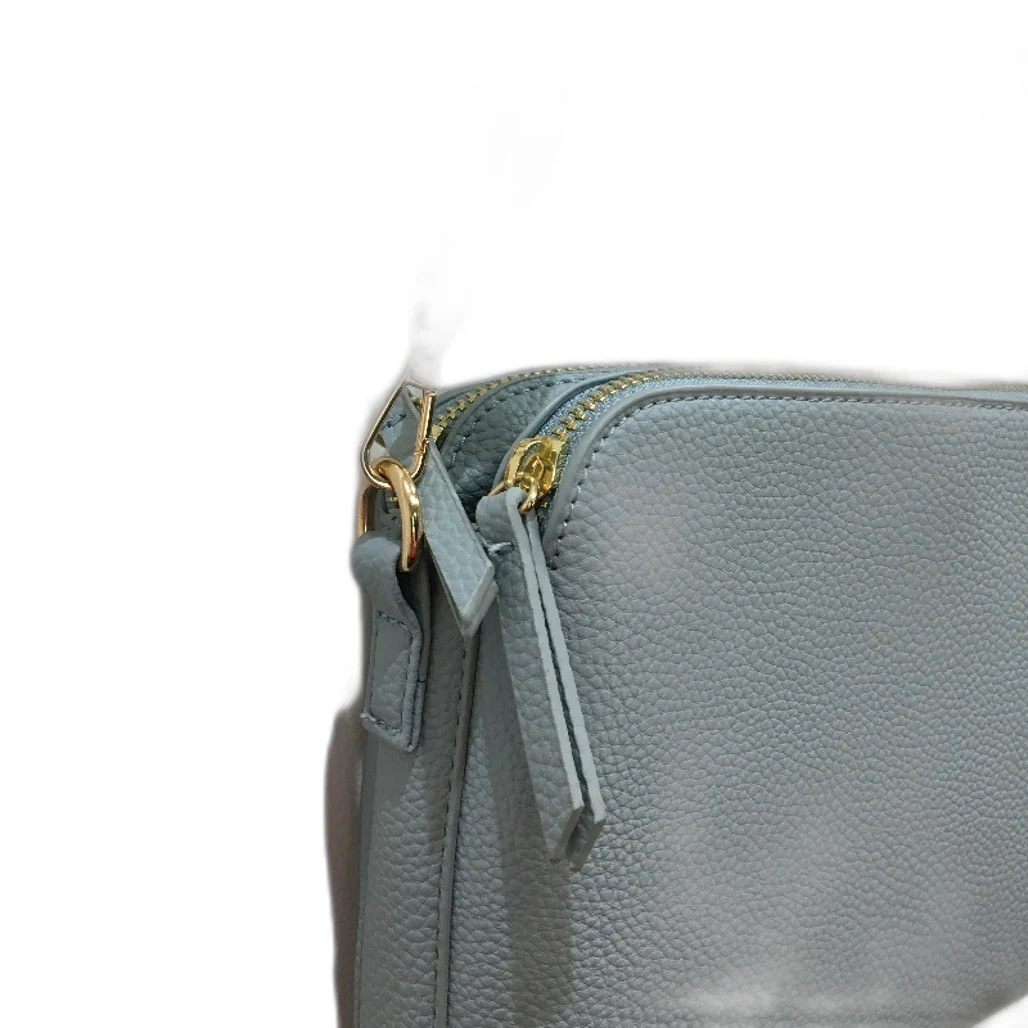 Light Blue Leather Look Double Pocket Crosbody Bag With Cloth Shoulder Strap NEW - Image 3