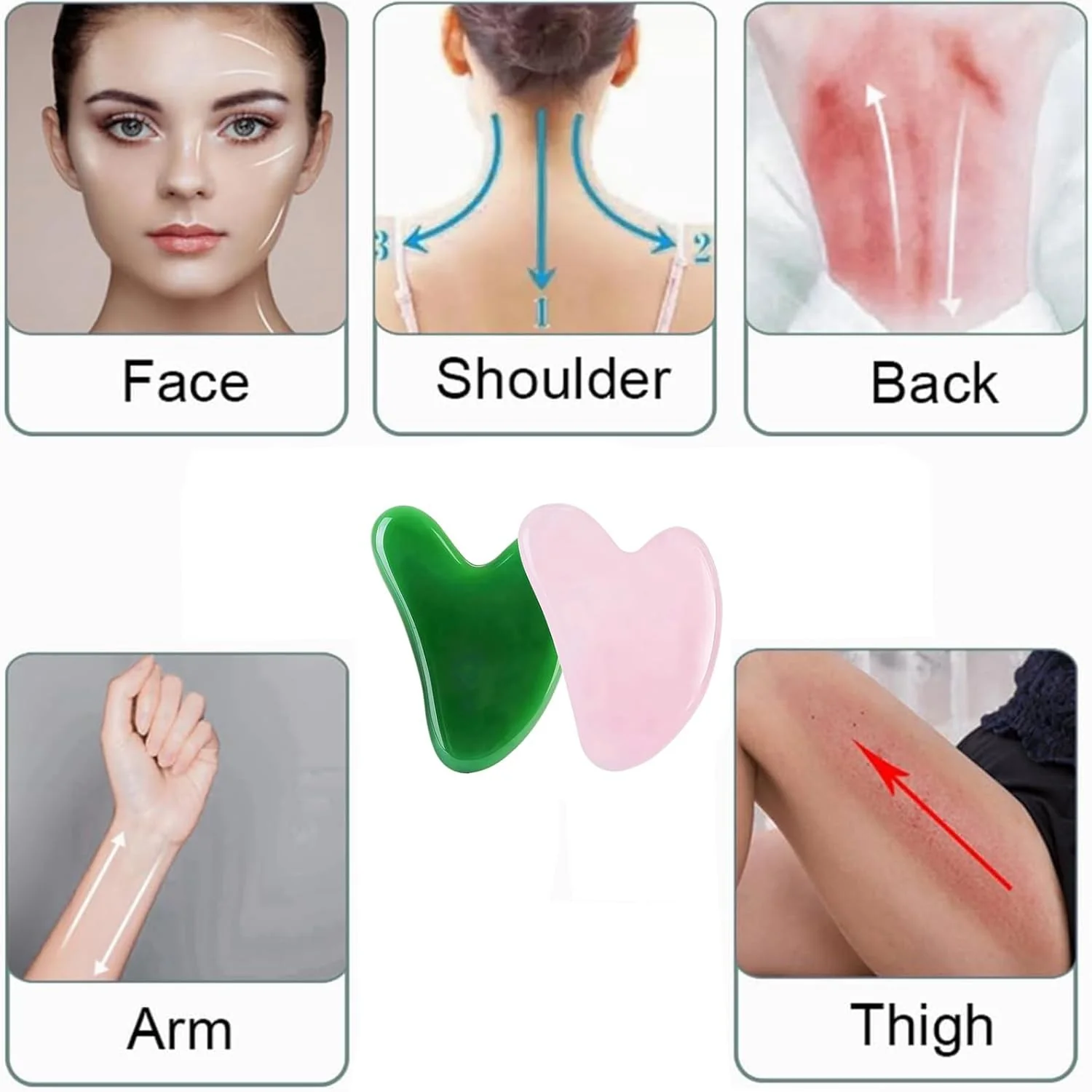Lgqsunfa Gua Sha Facial Massage Tools Set with Pink Jade & Green Stone - Image 6