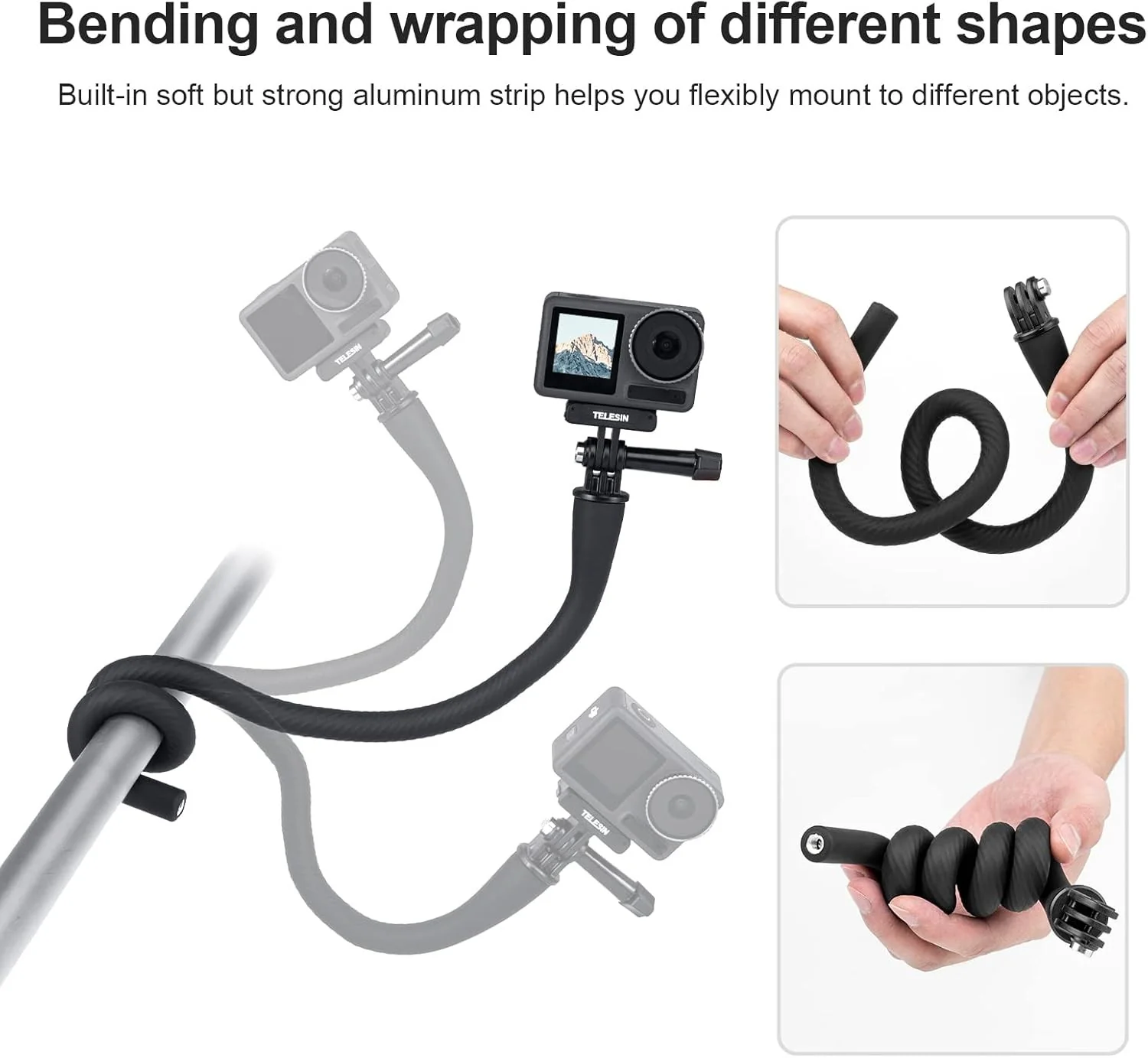TELESIN Flexible Mount Clamp Selfie Stick for GoPro & Insta360 - Image 4